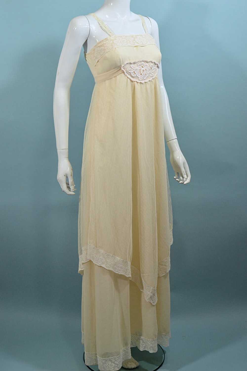 Vintage Cream Sheer Lace Maxi Dress, 20s Style Co… - image 3