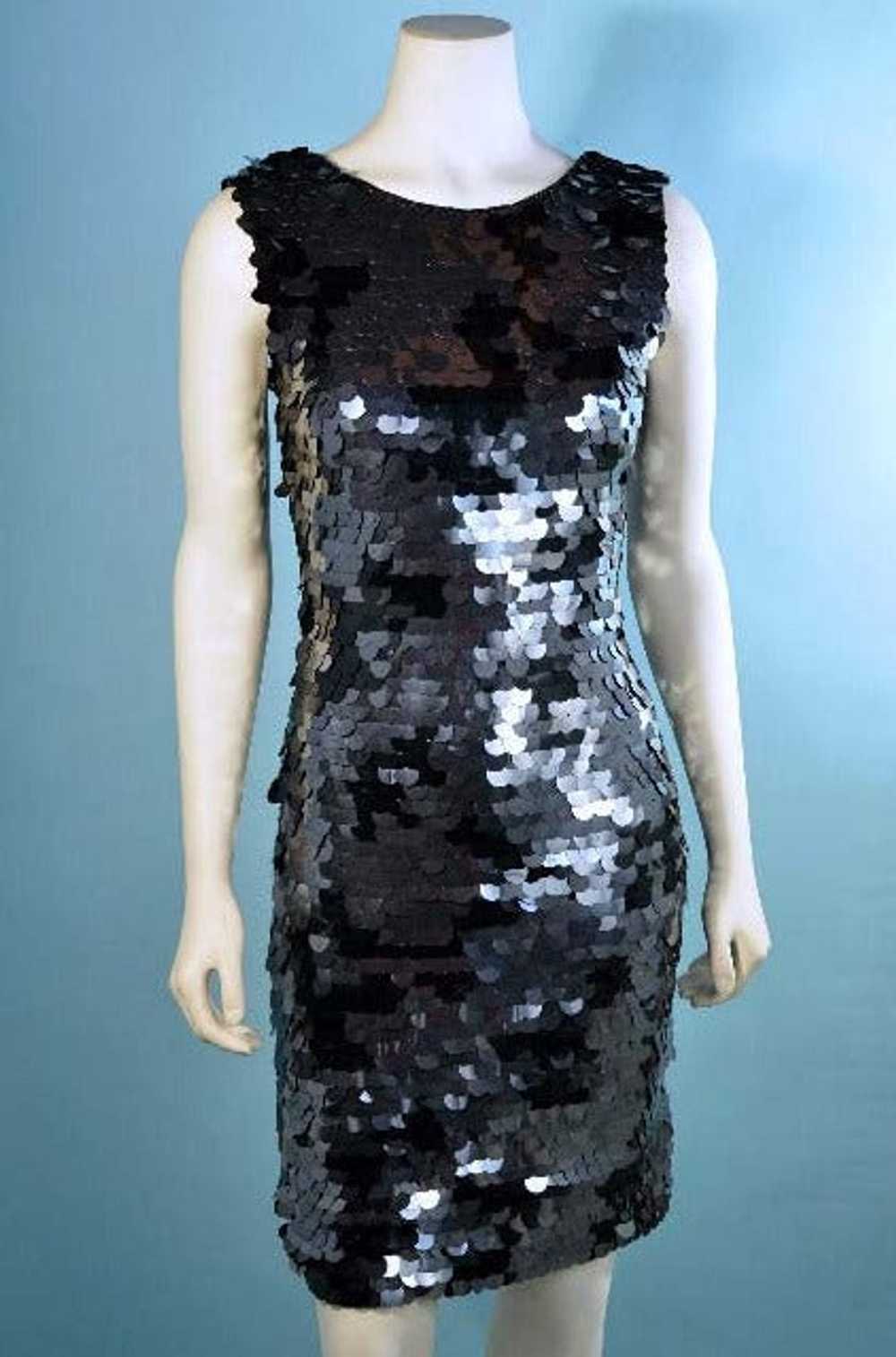 90s Black Sequin/Beaded Cocktail Party Dress, Bla… - image 1