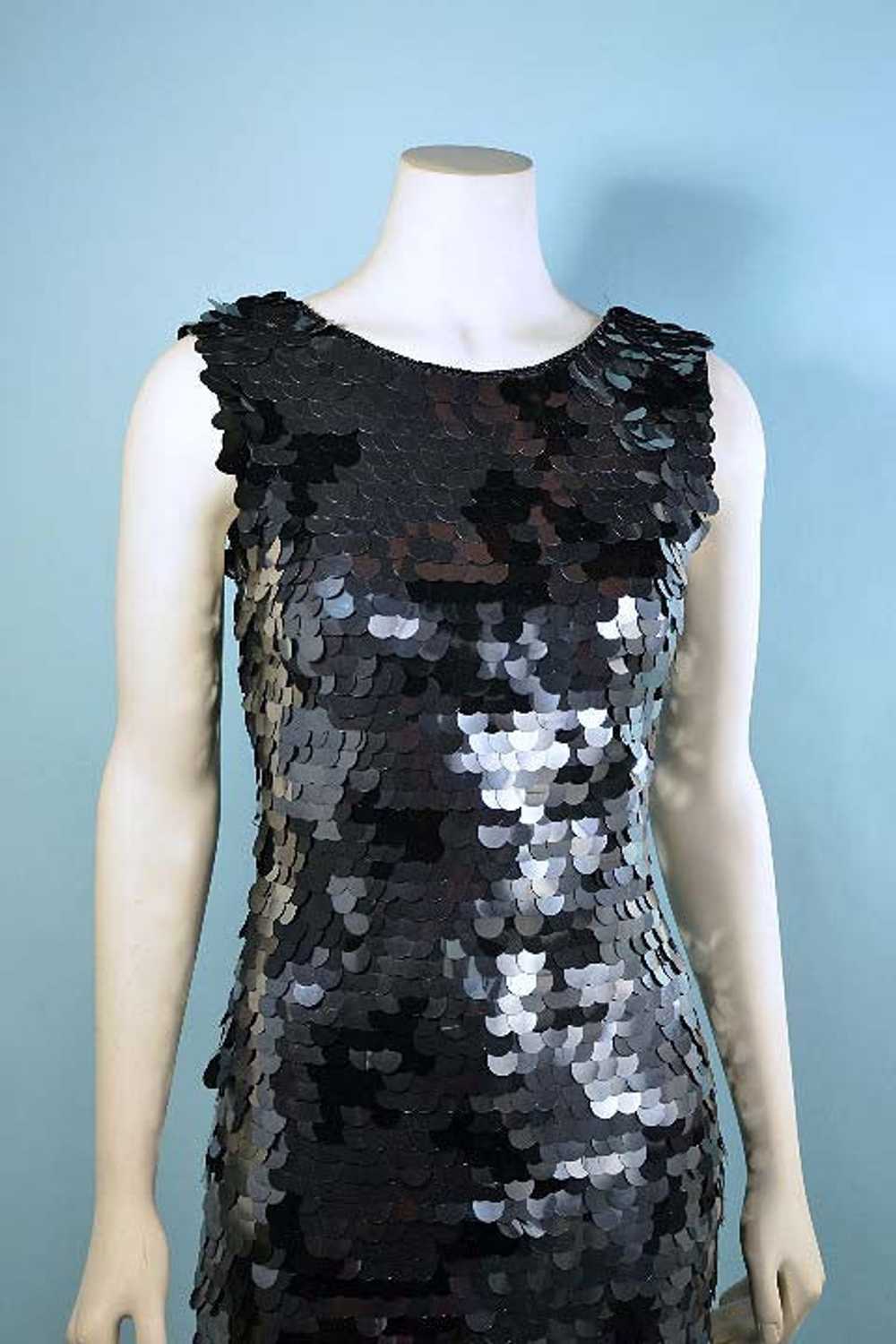90s Black Sequin/Beaded Cocktail Party Dress, Bla… - image 4