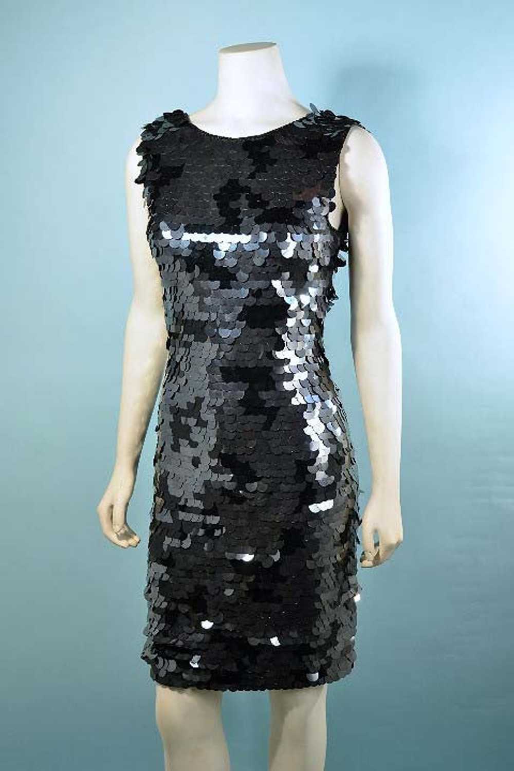 90s Black Sequin/Beaded Cocktail Party Dress, Bla… - image 5