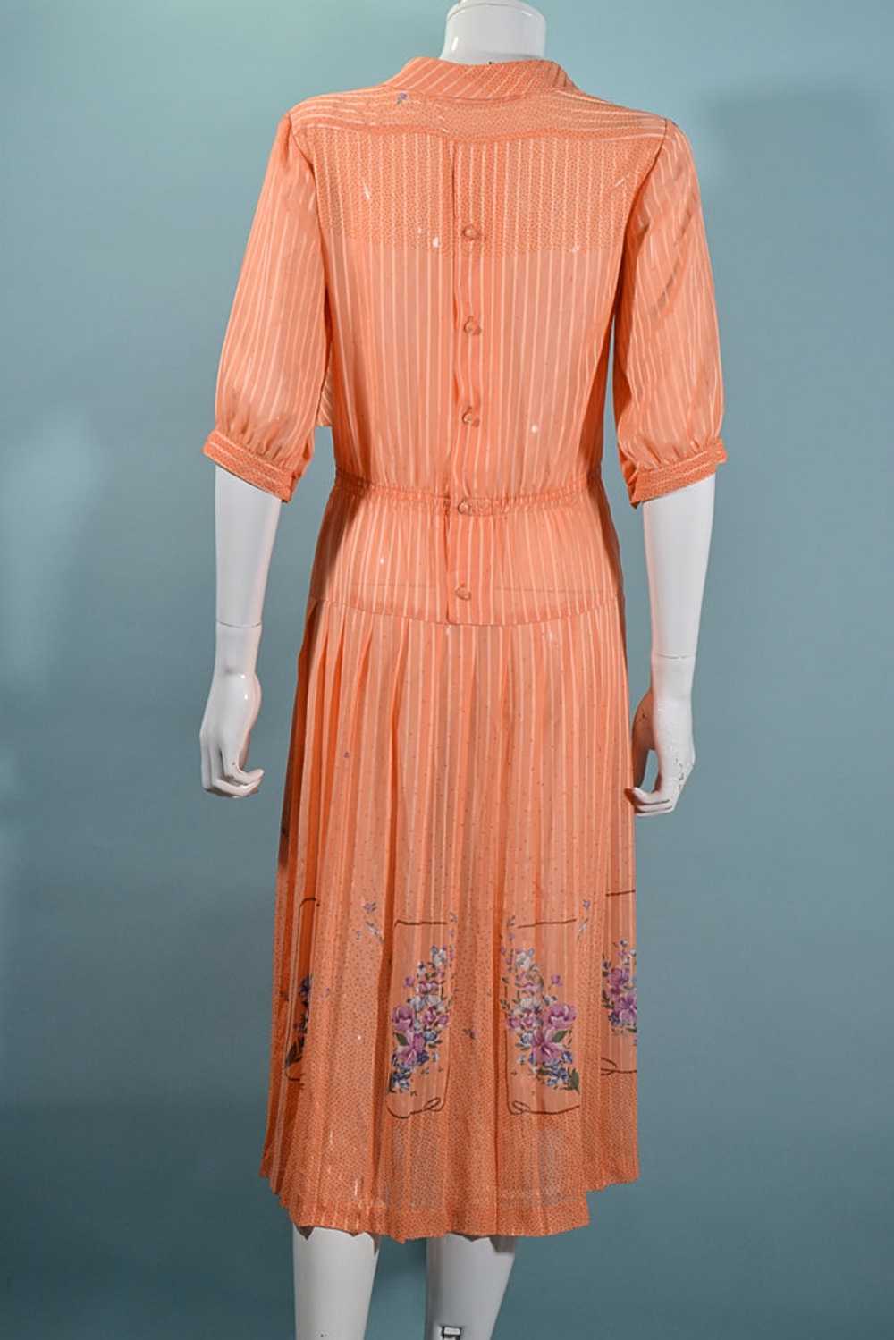 Vintage 70s Does 30s Floral Print Dress, Peach Se… - image 10