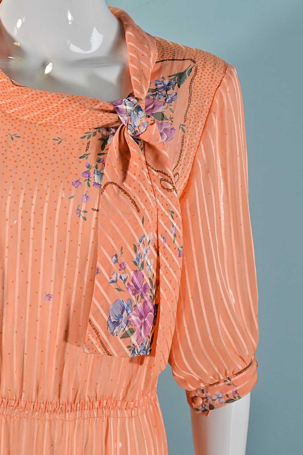 Vintage 70s Does 30s Floral Print Dress, Peach Se… - image 2