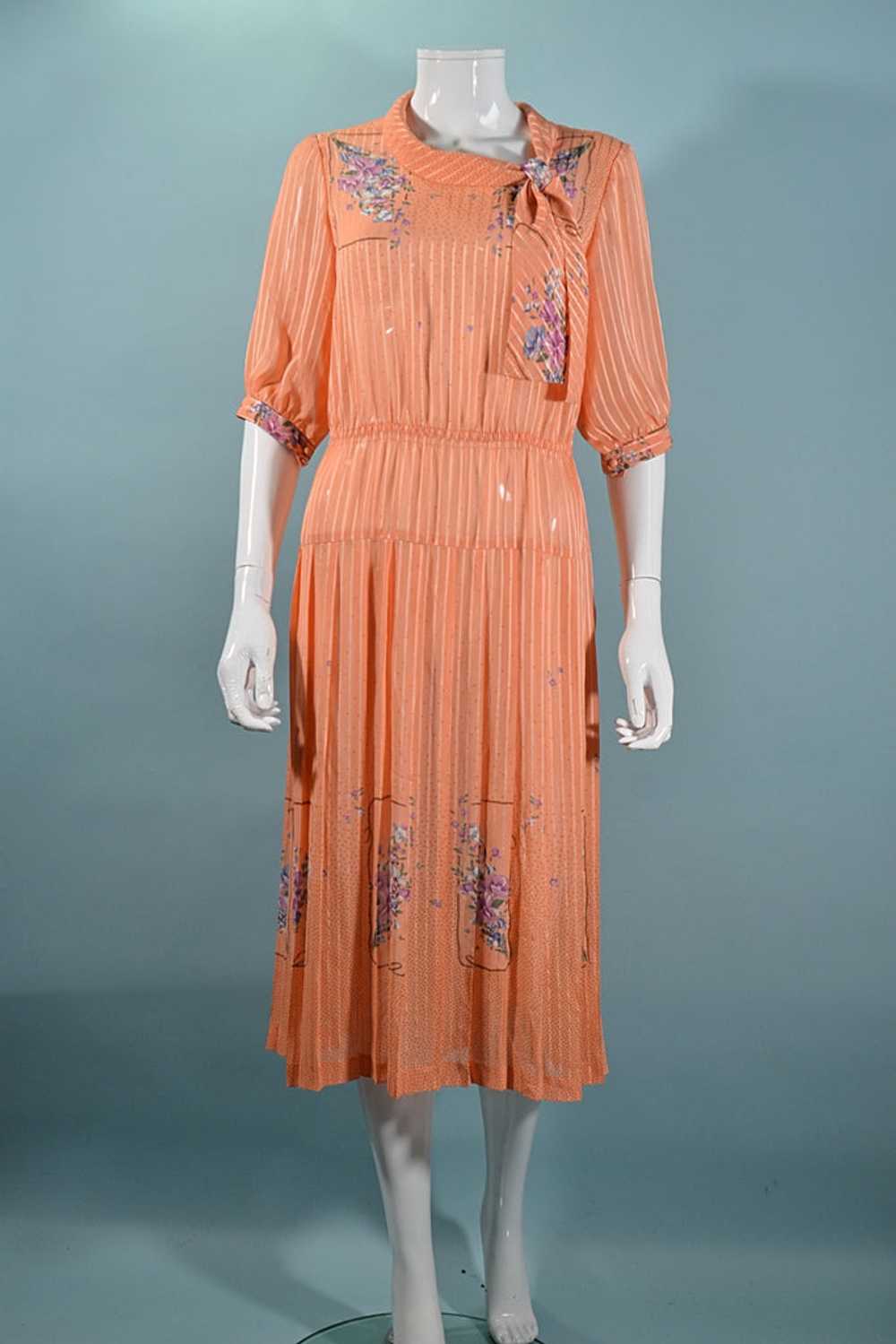 Vintage 70s Does 30s Floral Print Dress, Peach Se… - image 4