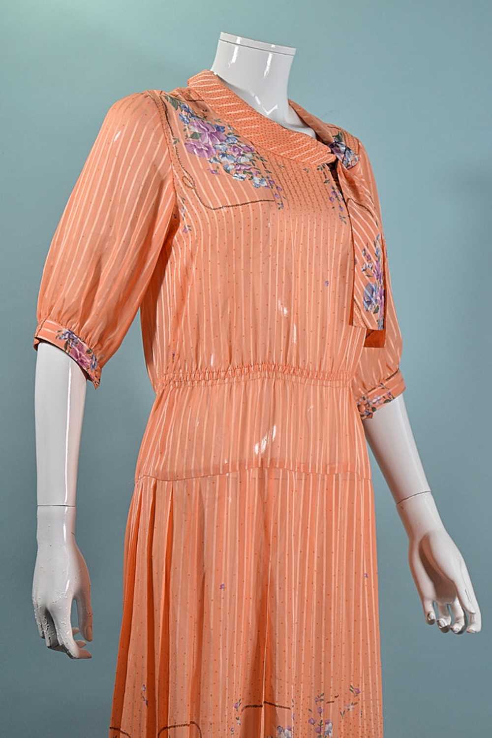 Vintage 70s Does 30s Floral Print Dress, Peach Se… - image 5