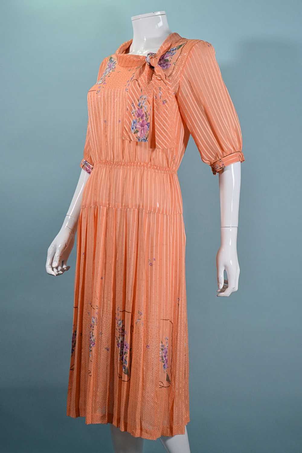 Vintage 70s Does 30s Floral Print Dress, Peach Se… - image 7