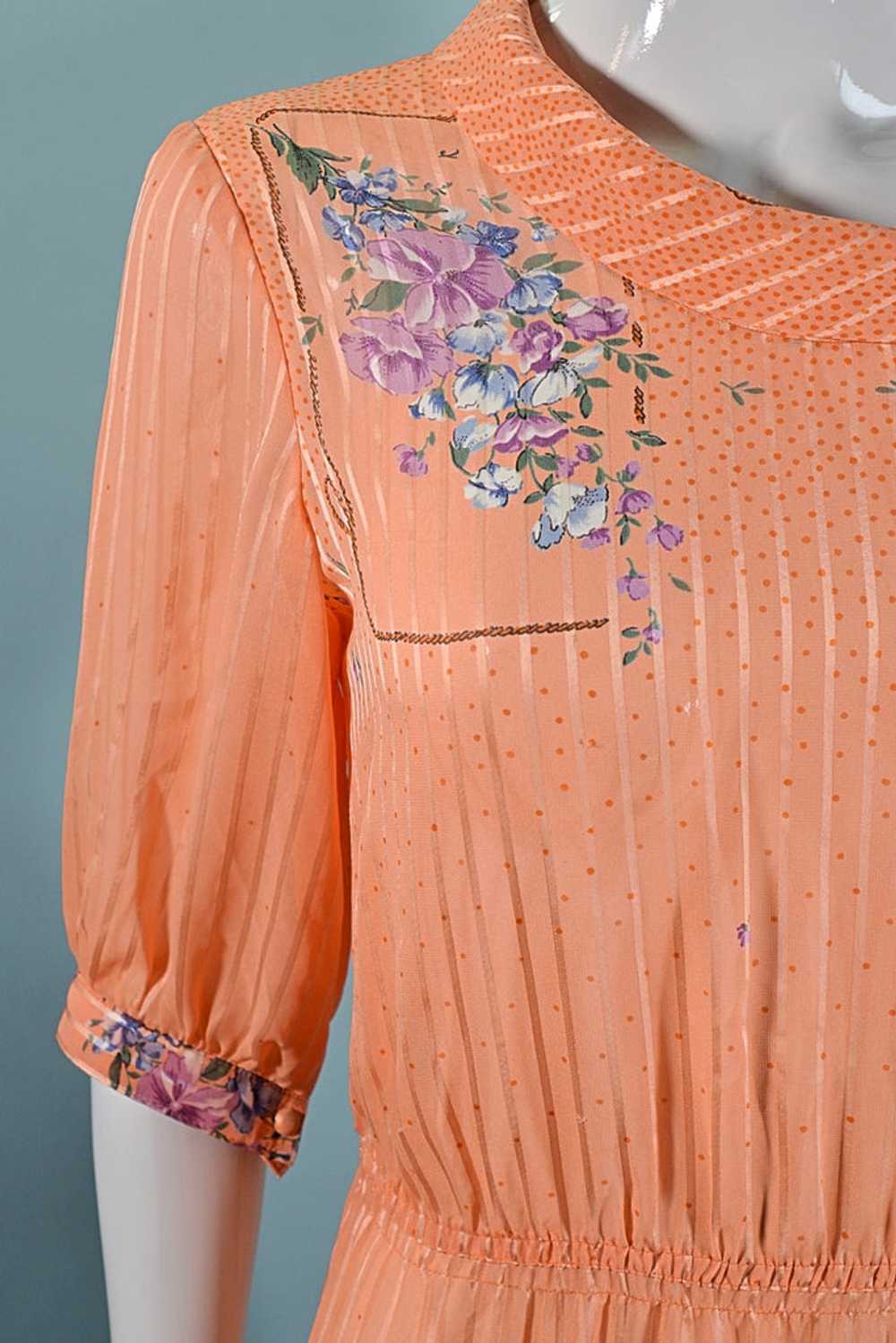Vintage 70s Does 30s Floral Print Dress, Peach Se… - image 8