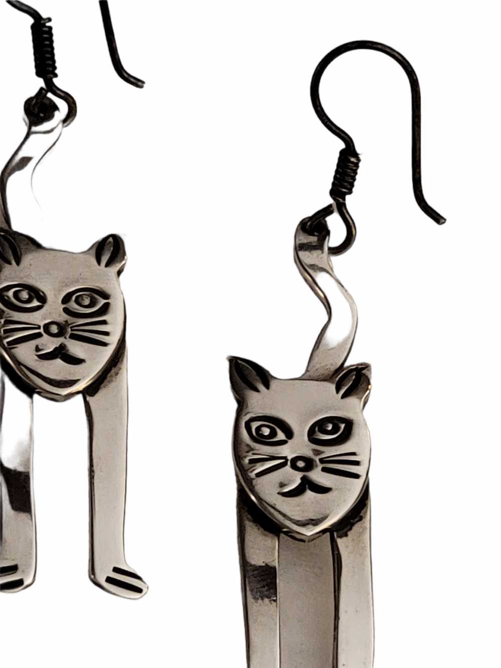 Modernist Sterling Silver Stylized Cat Taxco Earr… - image 2