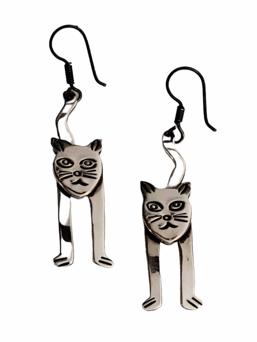 Modernist Sterling Silver Stylized Cat Taxco Earr… - image 5