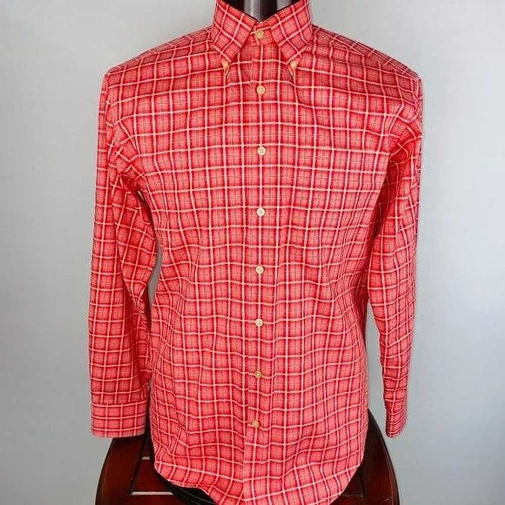 Orvis Orvis Salmon Pink Orange Plaid Button Down … - image 1