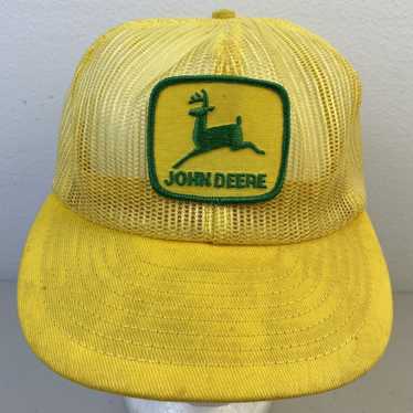 Vtg 70s 80s JOHN DEERE Yellow Farm Farmer TRACTOR HAT Farming Work Baseball  Cap