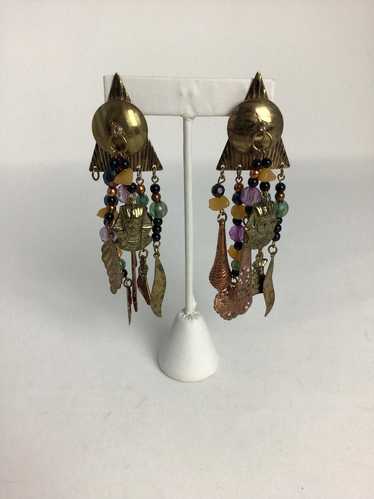 Vintage Copper & Purple Egyptian Charm Dangle Earr