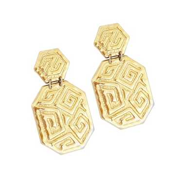 Gold Abstract Swirl Pattern Statement Earrings, 1… - image 1