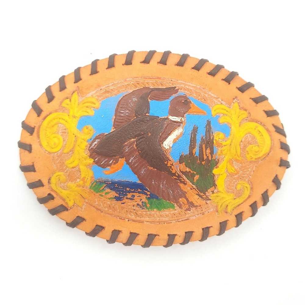 Other Flying Duck Belt Buckle Tan Leather Vintage… - image 1