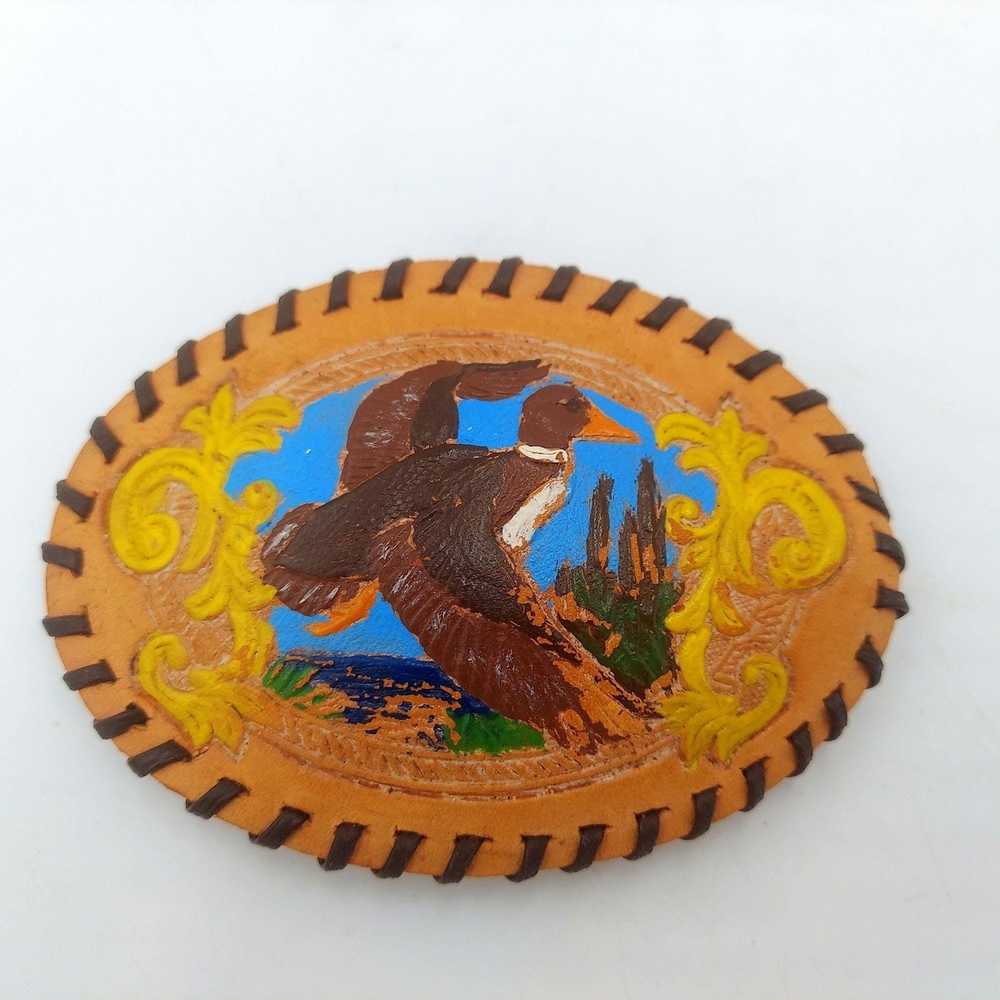 Other Flying Duck Belt Buckle Tan Leather Vintage… - image 4