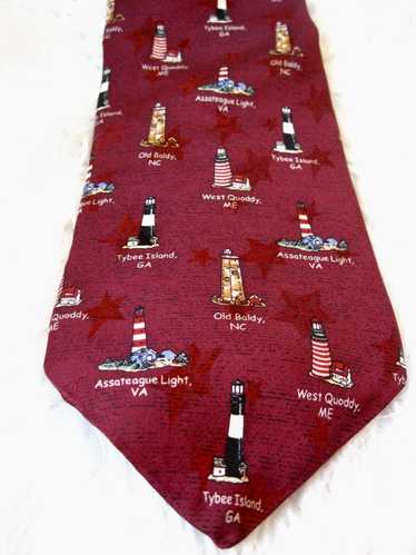 Made In Usa × Vintage Lighthouse Red Silk Tie Quod