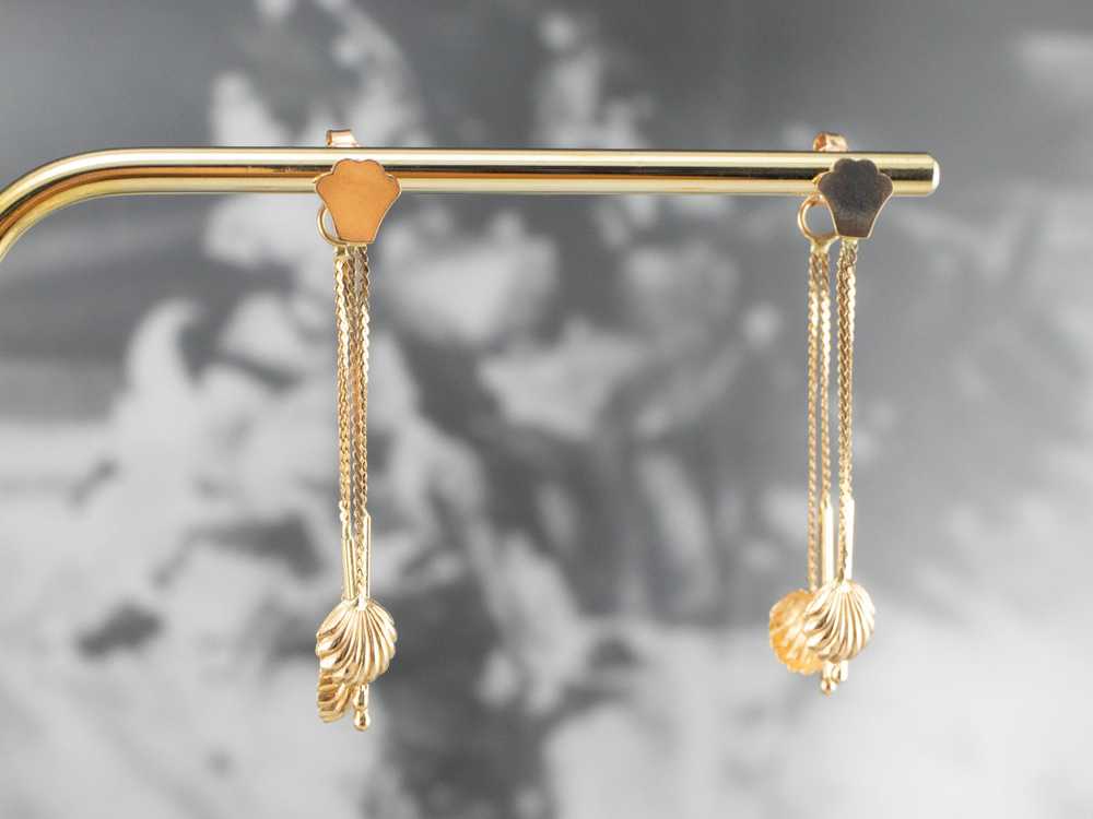 18K Gold Shell Tassel Drop Earrings - image 10