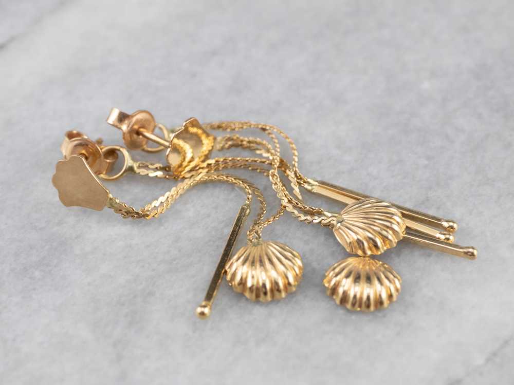 18K Gold Shell Tassel Drop Earrings - image 2