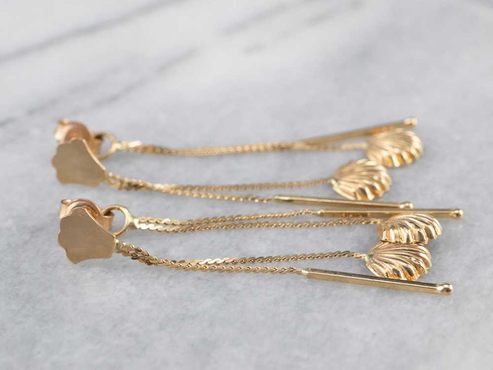 18K Gold Shell Tassel Drop Earrings - image 3