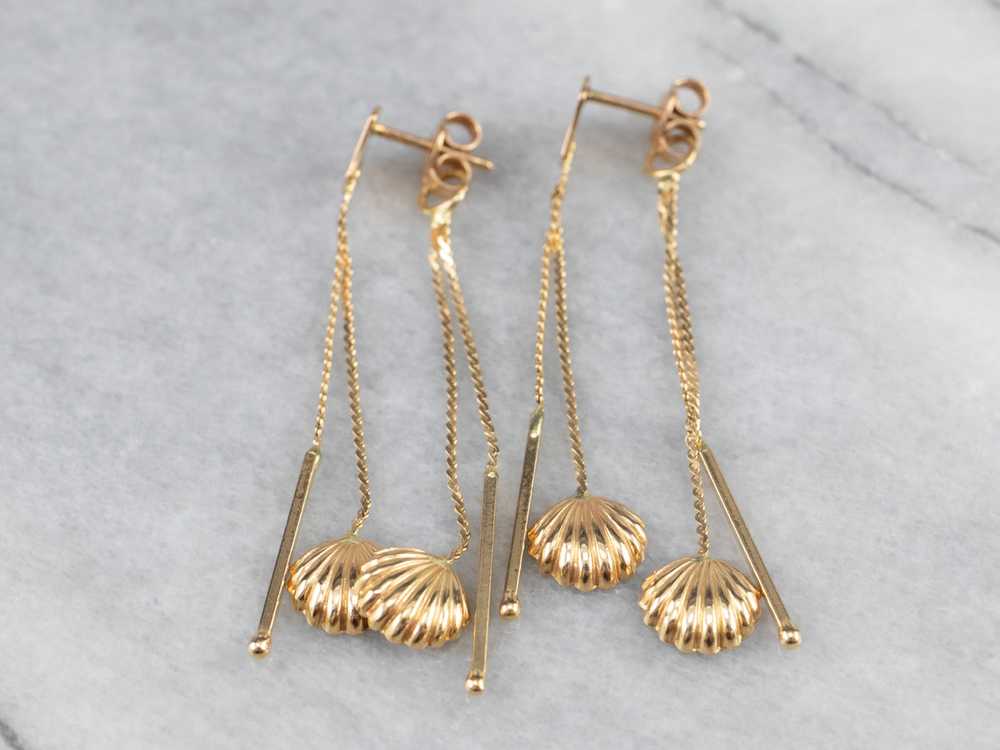 18K Gold Shell Tassel Drop Earrings - image 4
