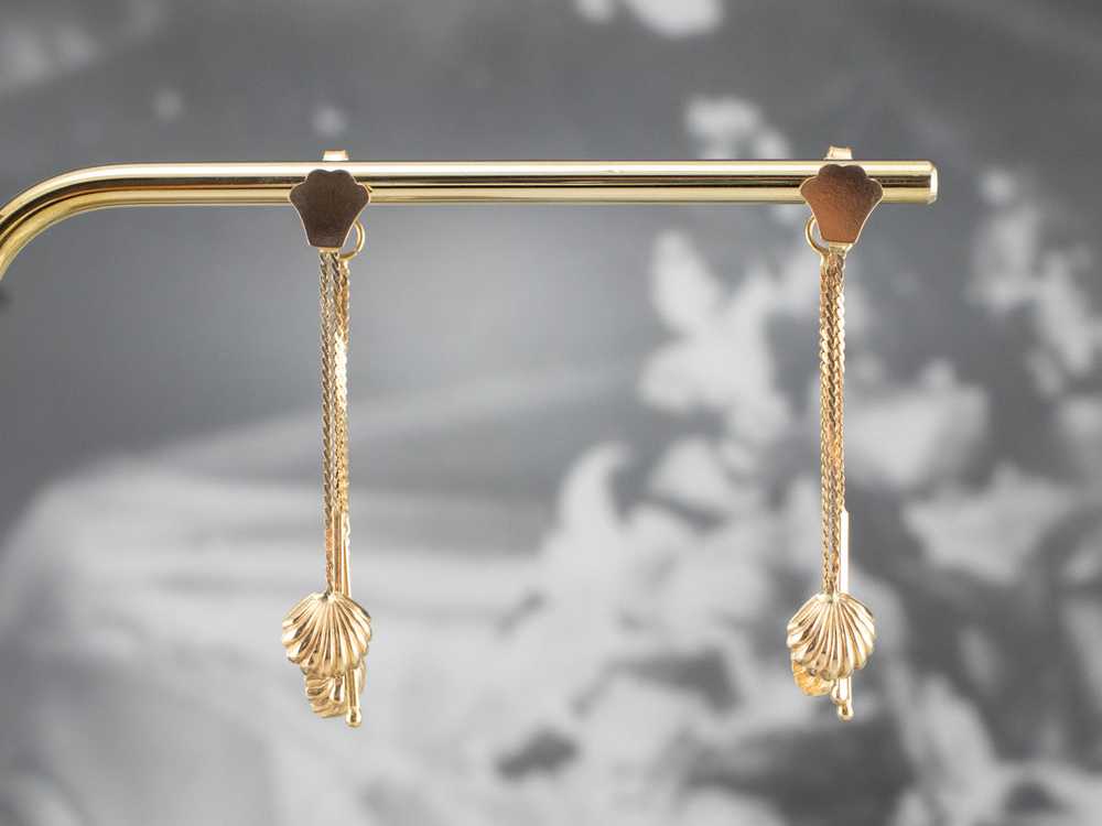 18K Gold Shell Tassel Drop Earrings - image 8
