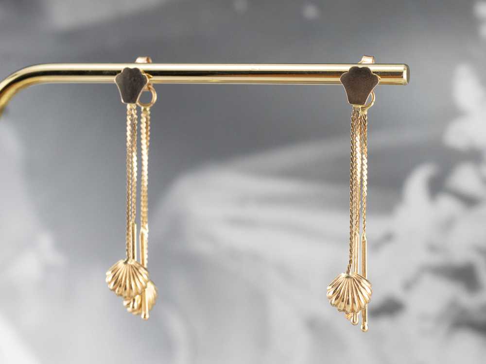 18K Gold Shell Tassel Drop Earrings - image 9