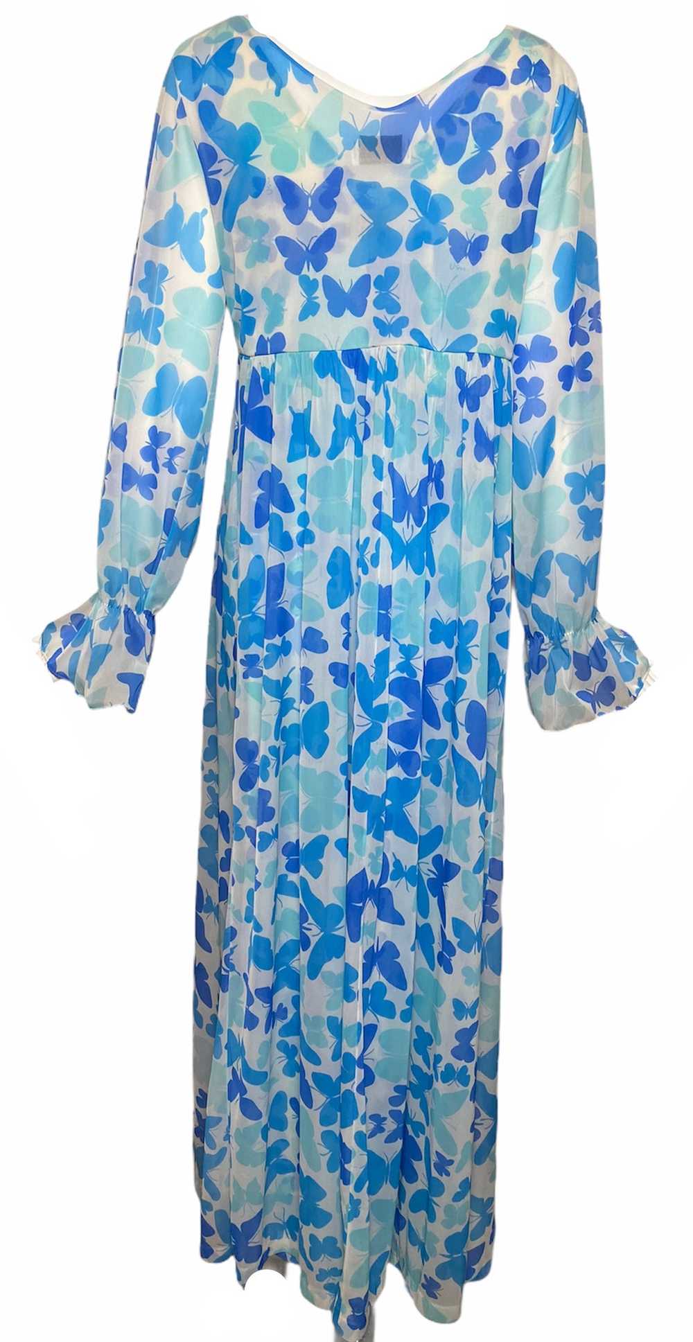 Vera 1970s 2 Piece Blue Butterfly Negligee, New/O… - image 2