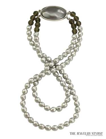 Double Strand Baroque Faux Pearl and Crystal YSL … - image 1
