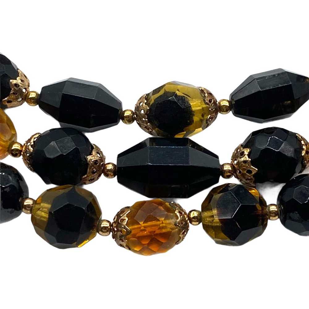 Vintage Trifari Black and Amber Color Necklace Set - image 4