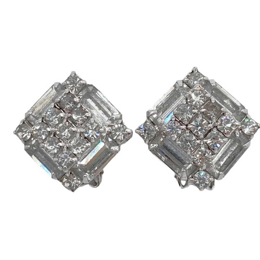 Vintage Square-Shaped Rhinestone Earrings - image 1