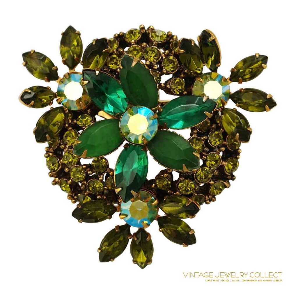 Multi Layered Peridot and Apple Green Rhinestone … - image 2