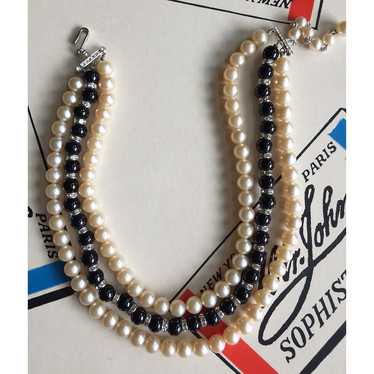 Vintage Trifari faux pearl, rondell and black bea… - image 1