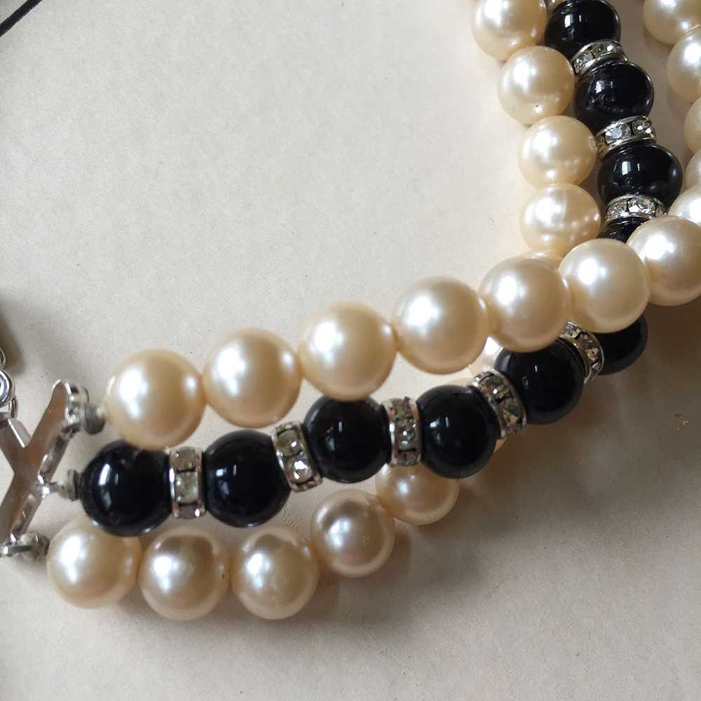 Vintage Trifari faux pearl, rondell and black bea… - image 2
