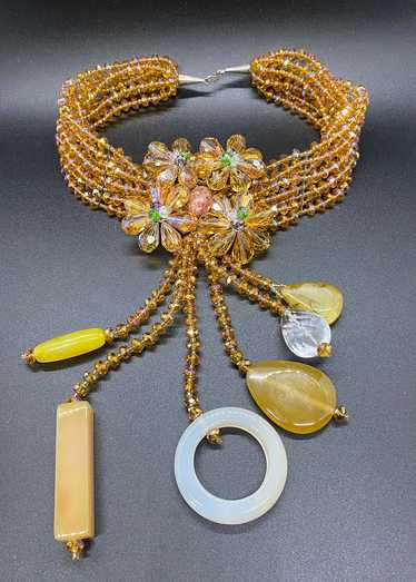 Crystal Bead Artisan Bib Necklace