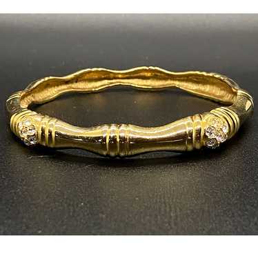 Vintage Gold Tone Bangle Bracelet with Rhinestone… - image 1