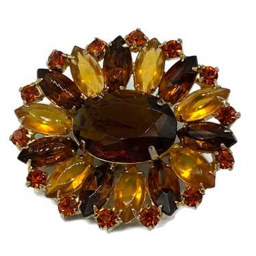 Fabulous Amber and Honey Yellow Rhinestone Brooch