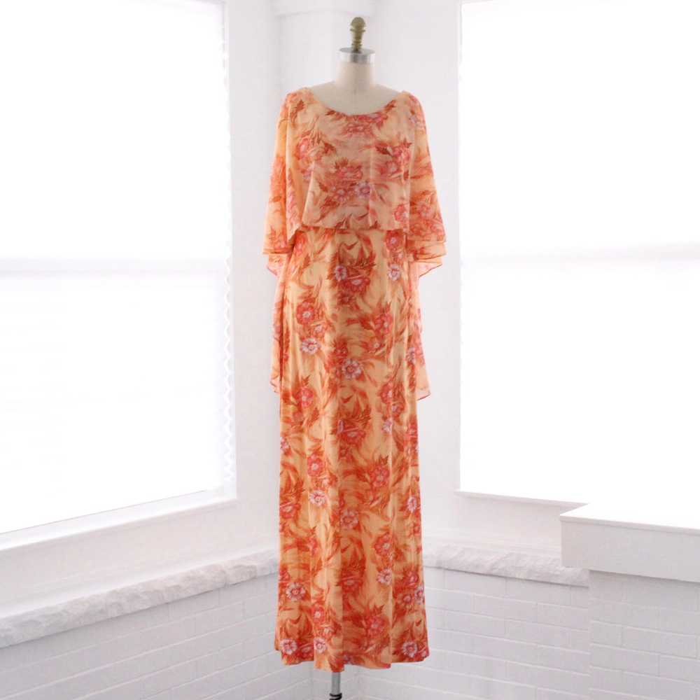 70s Floral Cape Dress - image 2