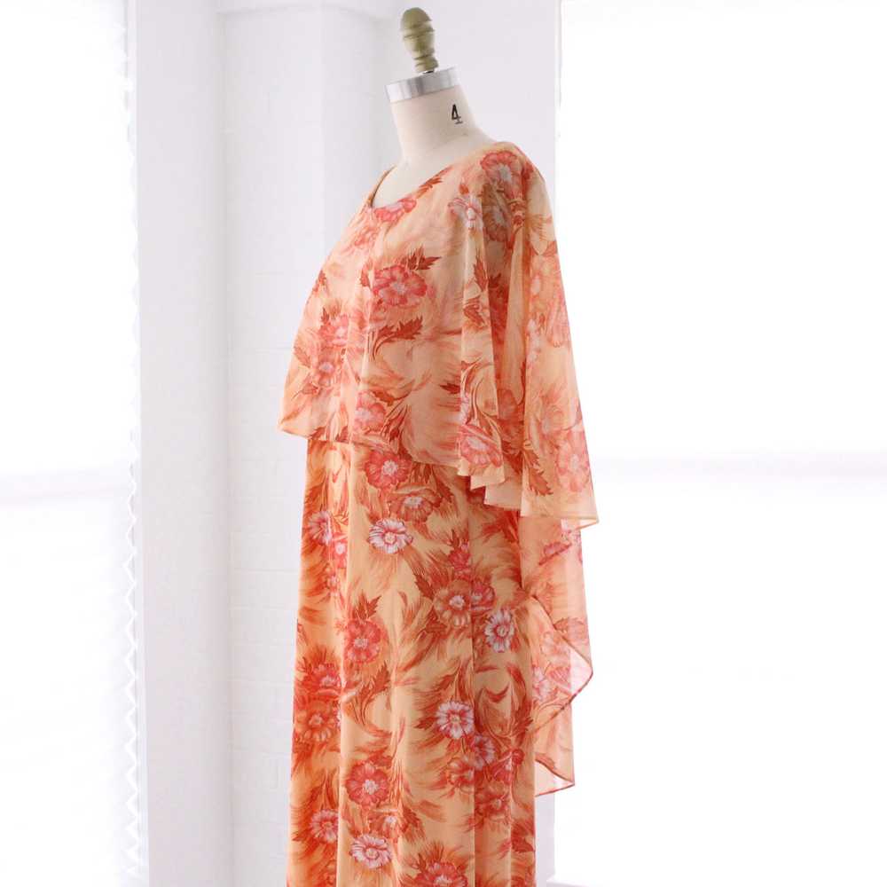 70s Floral Cape Dress - image 4