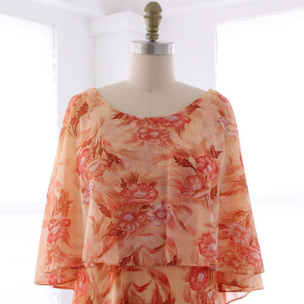 70s Floral Cape Dress - image 5