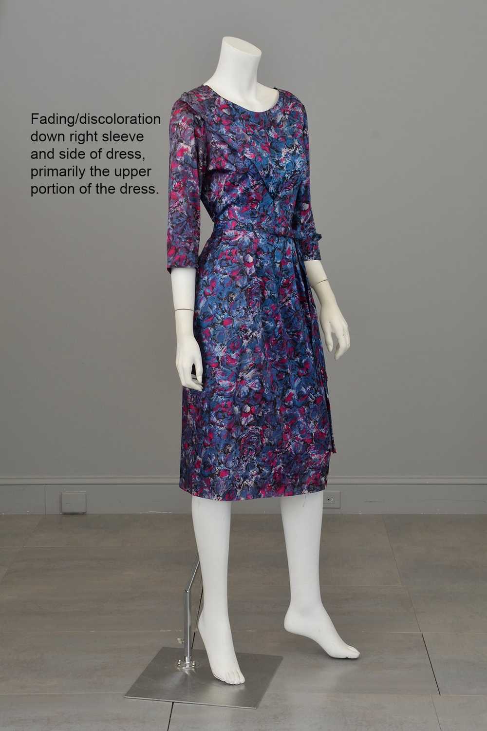 1940s Satin Impressionist Floral Dress with Fring… - image 9