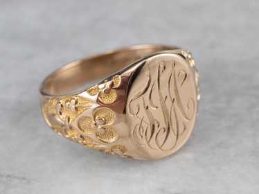 Ornate Gold "TJA" Engraved Signet Ring - image 1