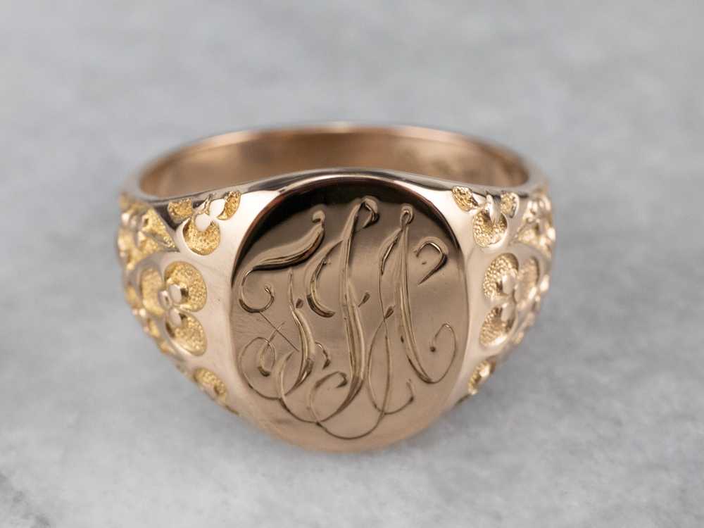 Ornate Gold "TJA" Engraved Signet Ring - image 2