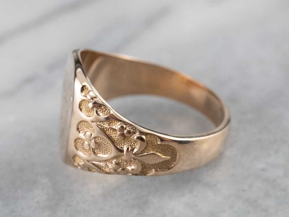 Ornate Gold "TJA" Engraved Signet Ring - image 4