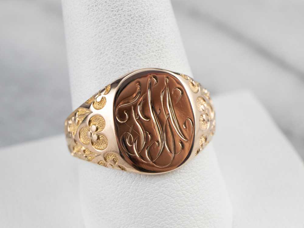 Ornate Gold "TJA" Engraved Signet Ring - image 7