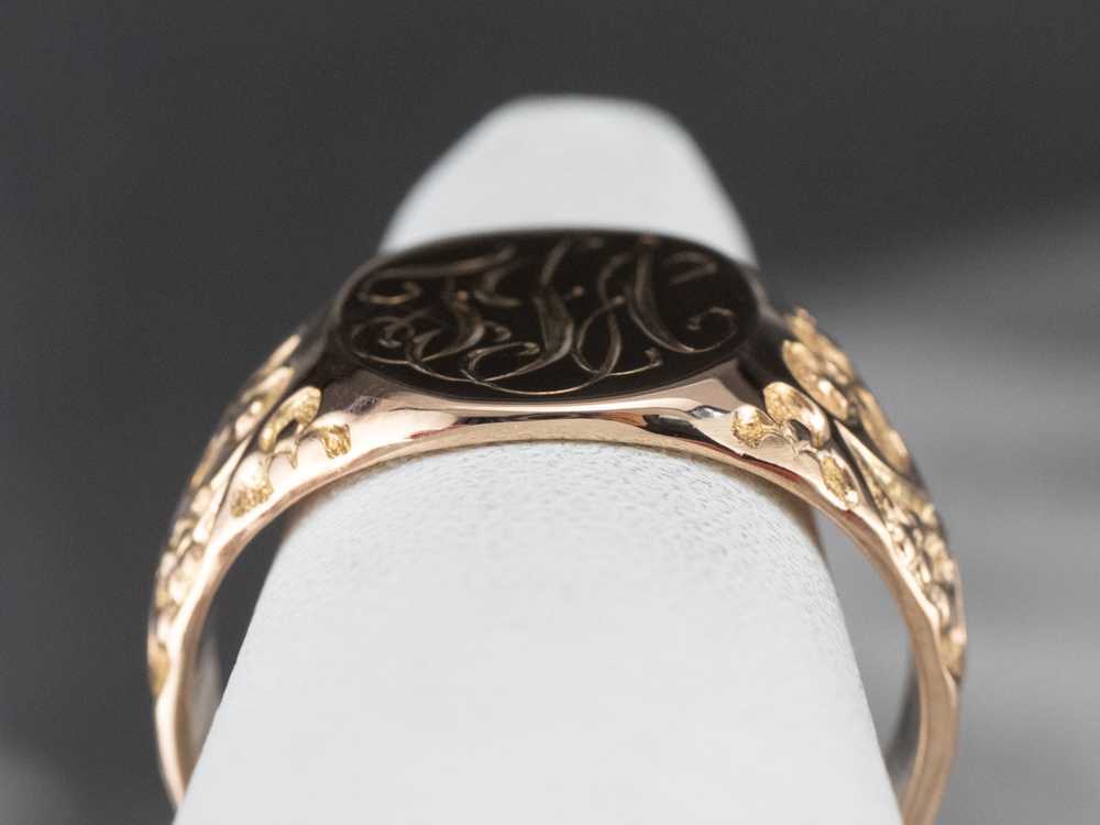 Ornate Gold "TJA" Engraved Signet Ring - image 8