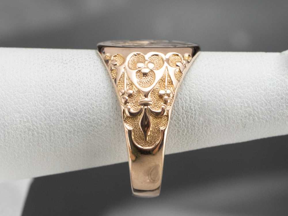 Ornate Gold "TJA" Engraved Signet Ring - image 9
