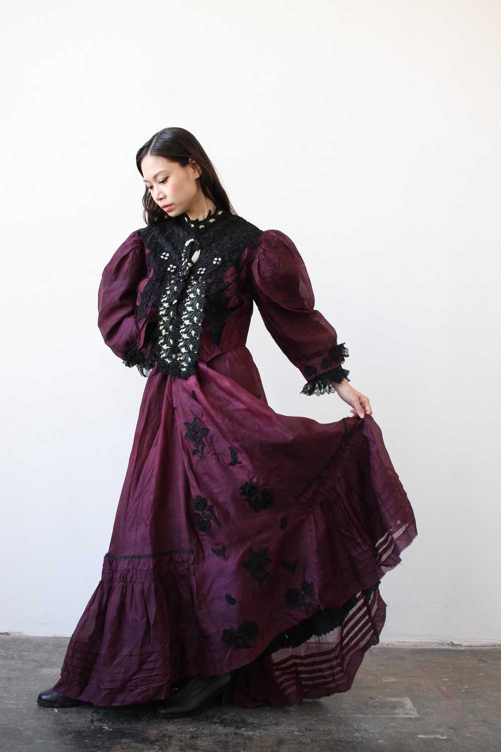 Victorian Violet Silk Bodice Skirt Set - image 4