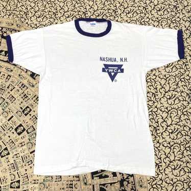 Vintage Champion Blue Bar Ringer T Shirt Single Stitch Tube 
