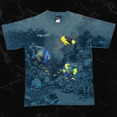 vintage 90s TROPICAL FISH CARTOON T-Shirt LARGE coral reef ocean single  stitch