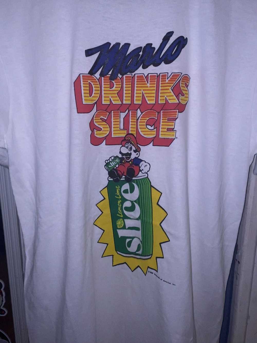Vintage 1989 Mario Drinks Slice shirt - image 2
