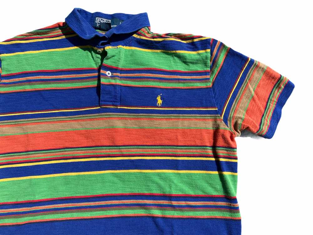 90s polo ralph lauren slub knit horizontal stripe polo - Gem